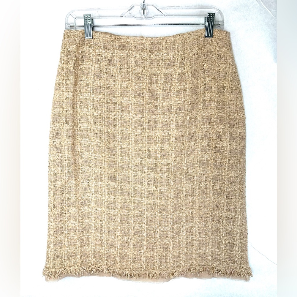 Rickie Freeman Teri Jon Women Size 10 Tan Wool Blend Woven Pencil Skirt Zip